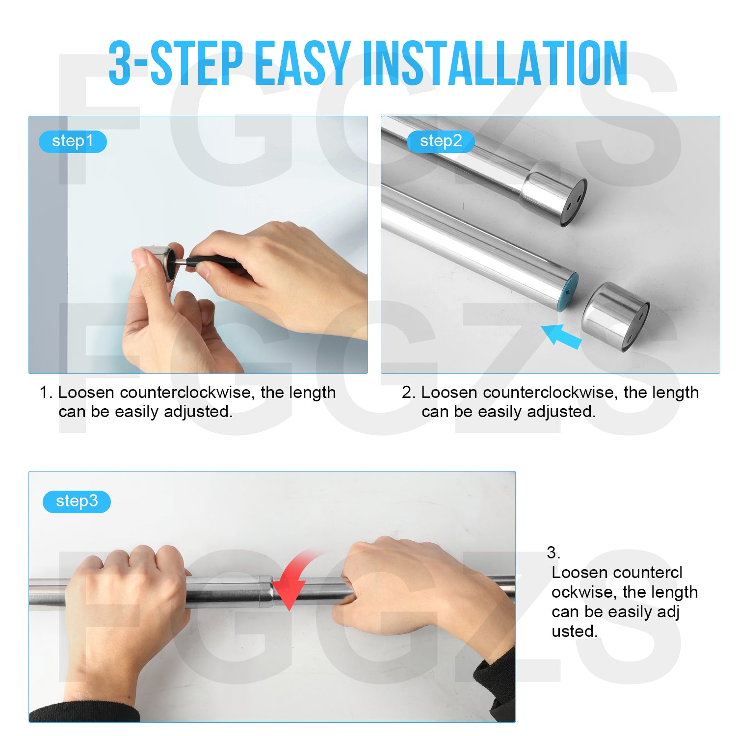 WAENLIR 31cm-52cm Extendable Stainless Steel Wardrobe Rail, Adjustable Clothes Rail Pole With End Sockets