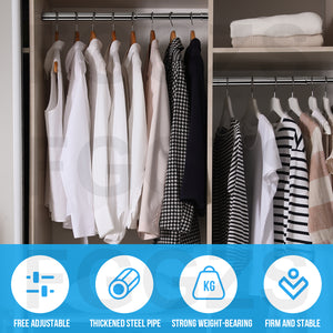 WAENLIR 31cm-52cm Extendable Stainless Steel Wardrobe Rail, Adjustable Clothes Rail Pole With End Sockets