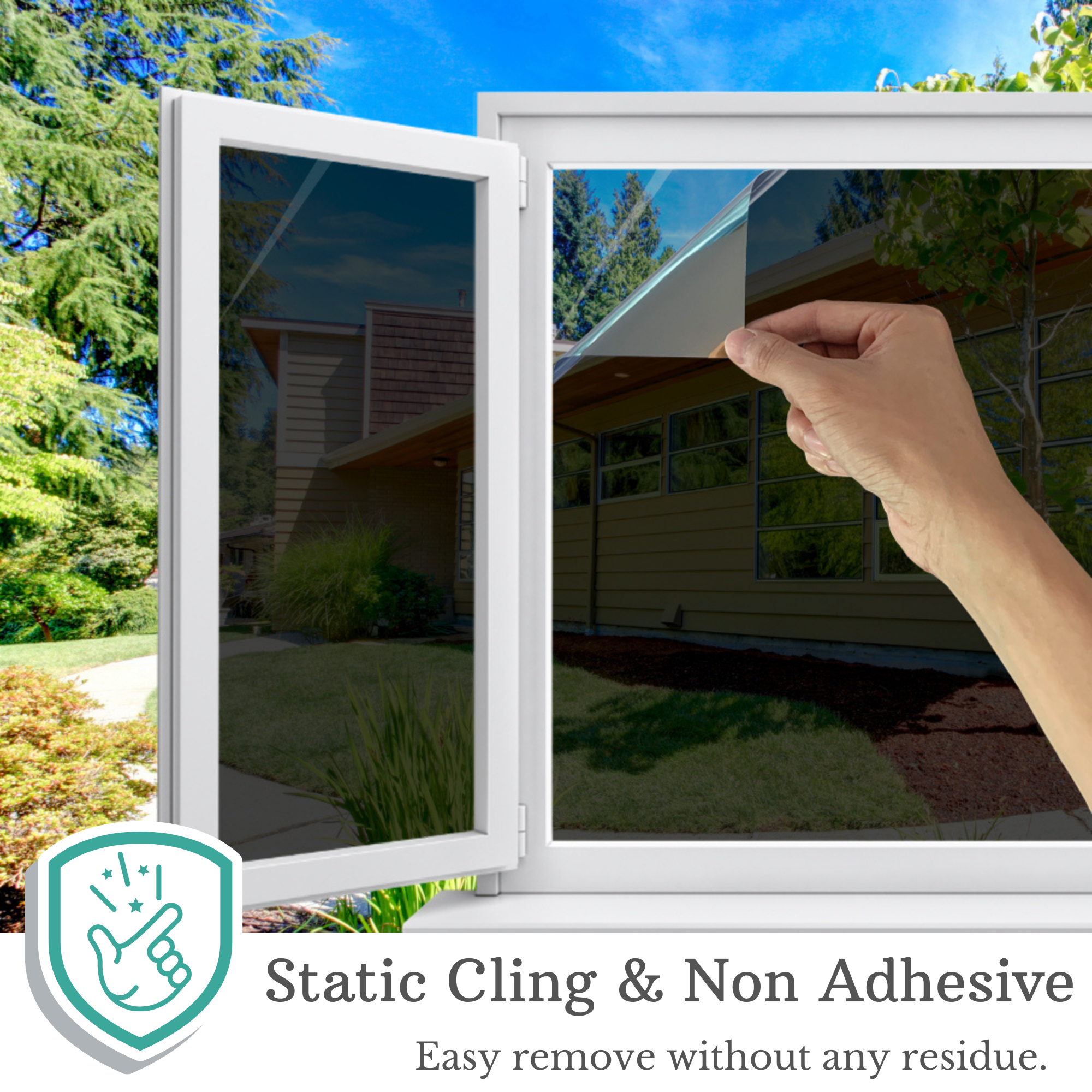 WAENLIR One Way Window Privacy Film, Anti UV Heat Control Static Cling