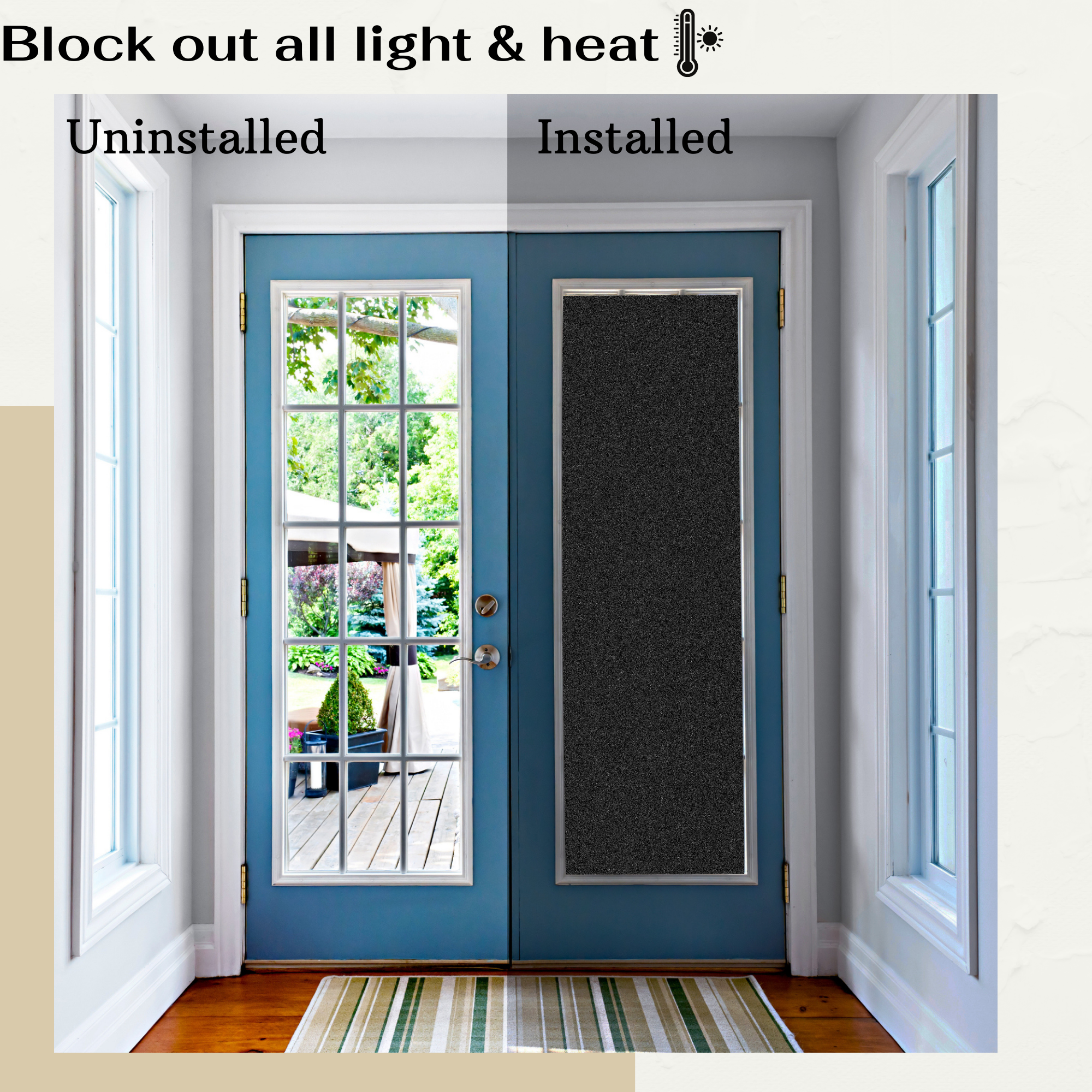 WAENLIR Total Blackout Window Privacy Film 100% Light Blocking Static Cling Window Cover for Room Darkening